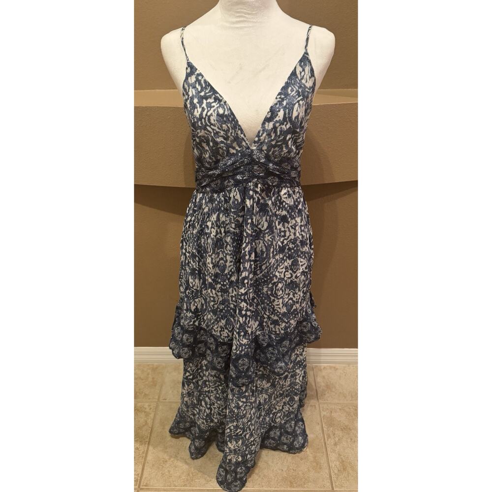 Abercrombie & Fitch Paisley Pattern Tiered Maxi Dress Blue/White Size M